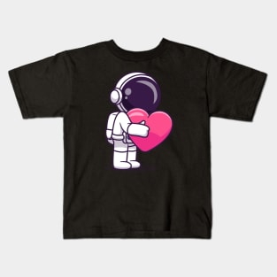 Cute Astronaut Hug Love Heart Cartoon Kids T-Shirt